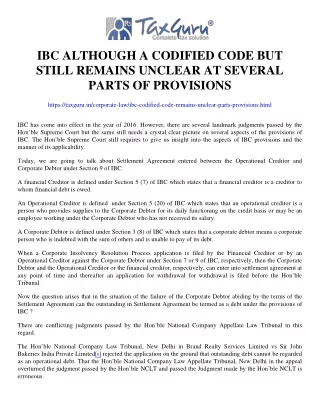 ibc although a codified code but still remains