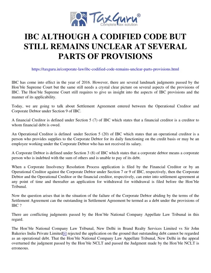 ibc although a codified code but still remains