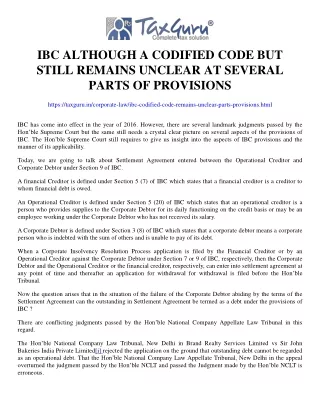 ibc although a codified code but still remains unclear at several parts of provisions