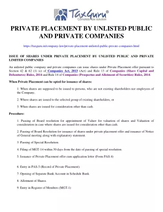 private placement by unlisted public and private