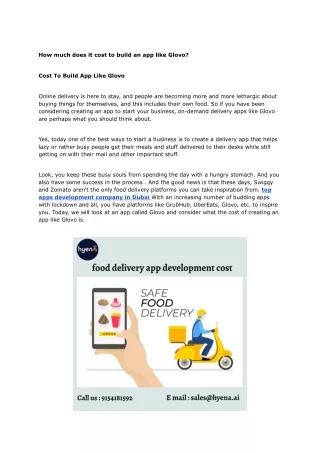 how much does it cost to build an app like glovo