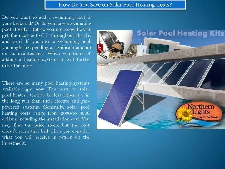 how do you save on solar pool heating costs
