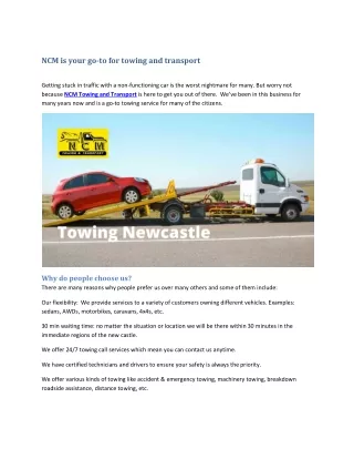 NCM is your go-to for towing and transport