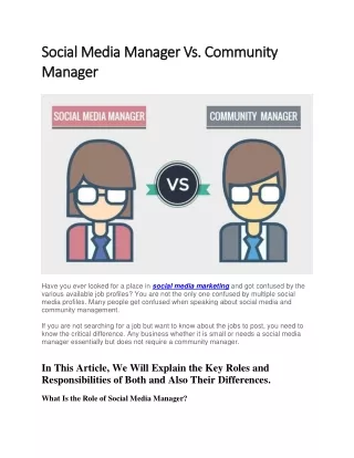 Social Media Manager Vs Community Manager