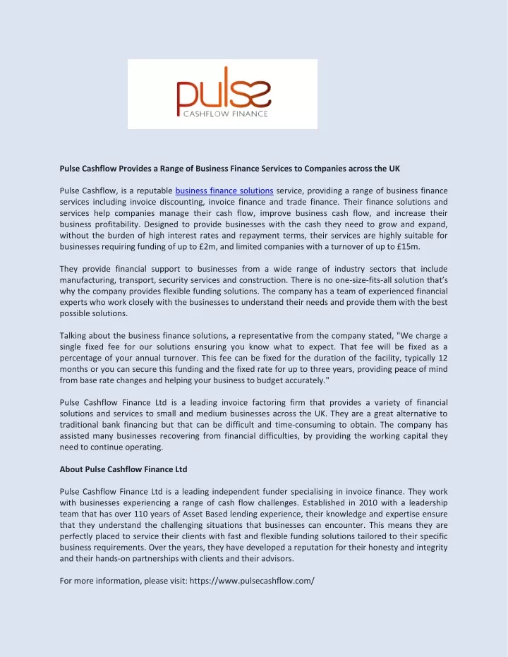 pulse cashflow provides a range of business