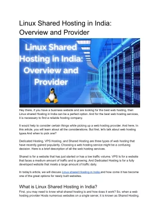 linux shared hosting in india overview