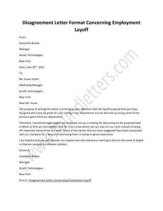 Disagreement Letter Concerning Employees Layoff