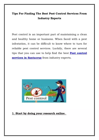 Pest coTips For Finding The Best Pest Control Servicentrol services in Santacruz