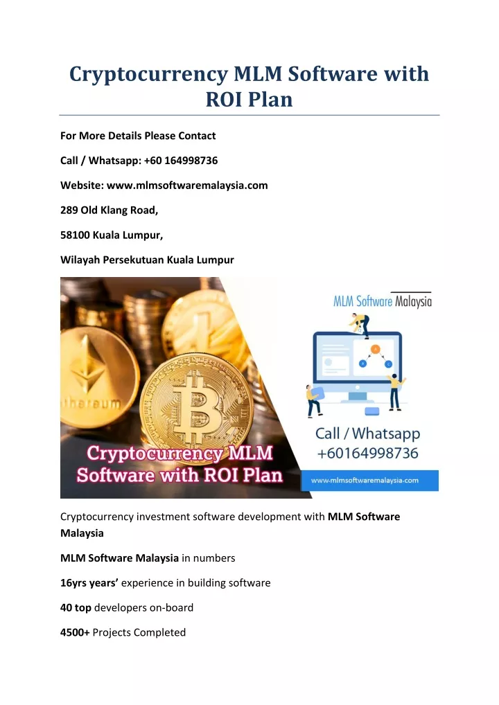 cryptocurrency mlm software with roi plan