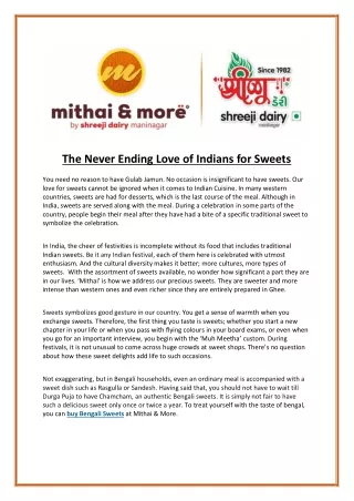 The Never Ending Love of Indians for Sweets