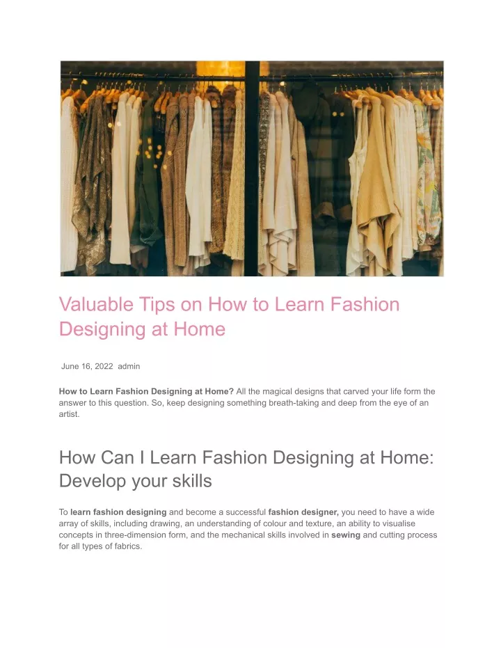 valuable tips on how to learn fashion designing