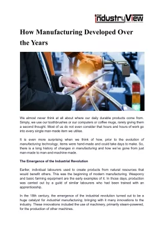 how manufacturing developed over the years