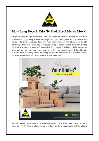 how long does it take to pack for a house move