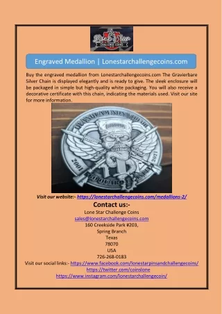 Engraved Medallion | Lonestarchallengecoins.com