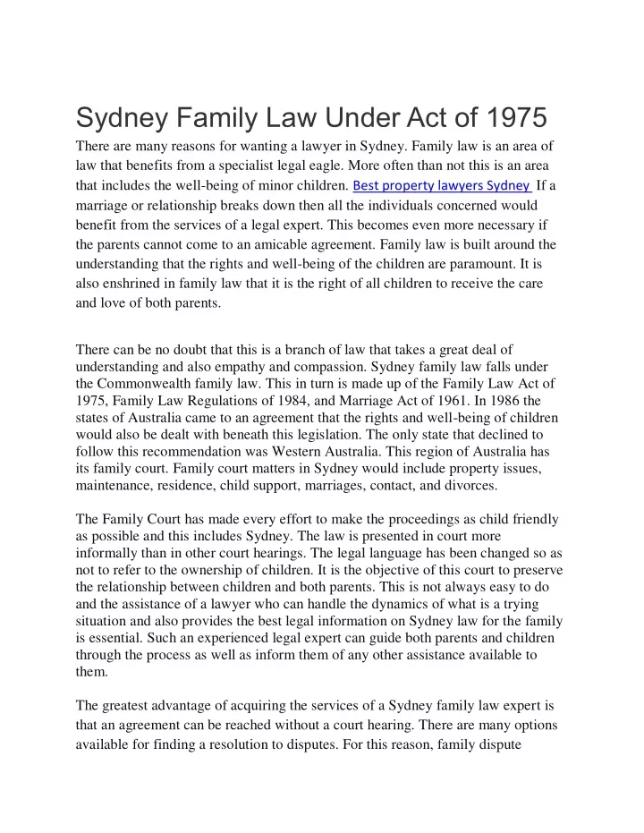 sydney family law under act of 1975 there