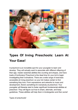 types of irving preschools learn at