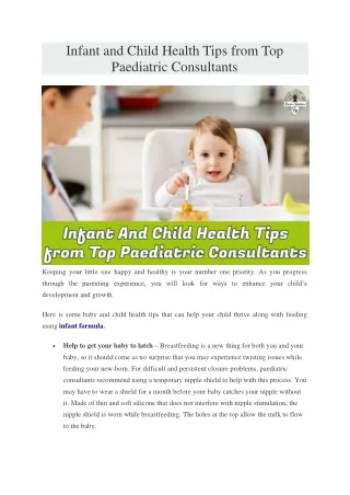 Infant and Child Health Tips from Top Paediatric Consultants