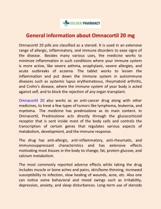 general information about omnacortil 20 mg