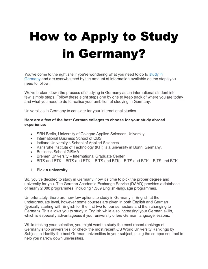 how to apply to study in germany