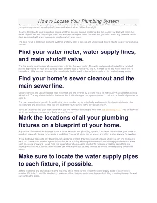 How to Locate Your Plumbing System