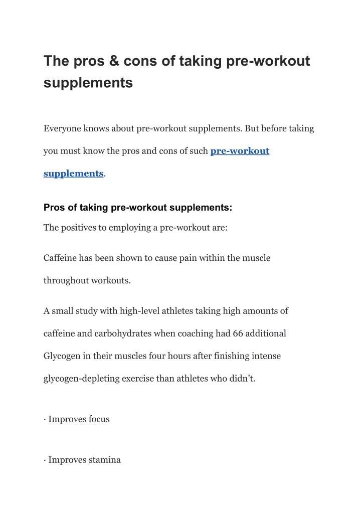 the pros cons of taking pre workout supplements