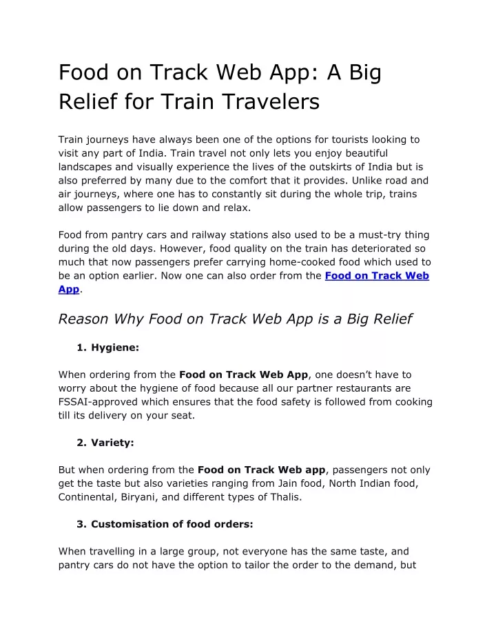 food on track web app a big relief for train