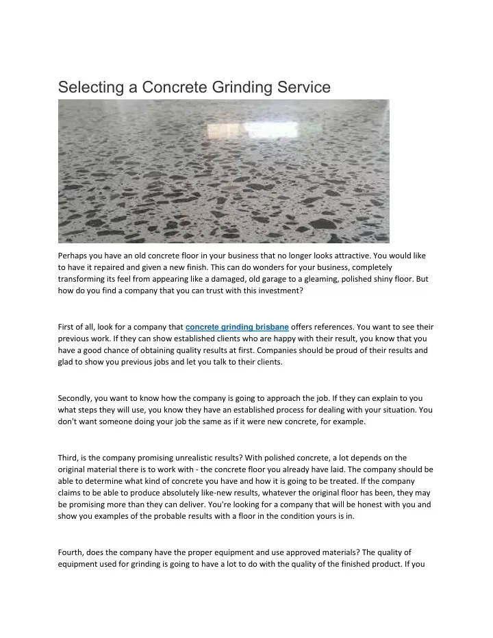 selecting a concrete grinding service