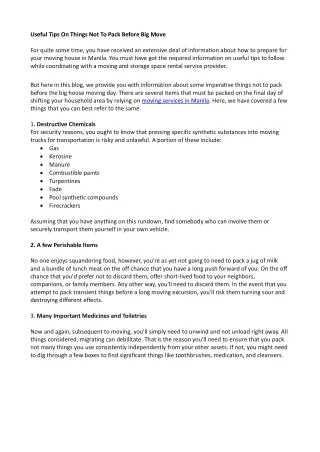 useful tips on things not to pack before big move