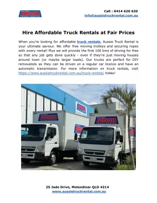 Hire Affordable Truck Rentals at Fair Prices