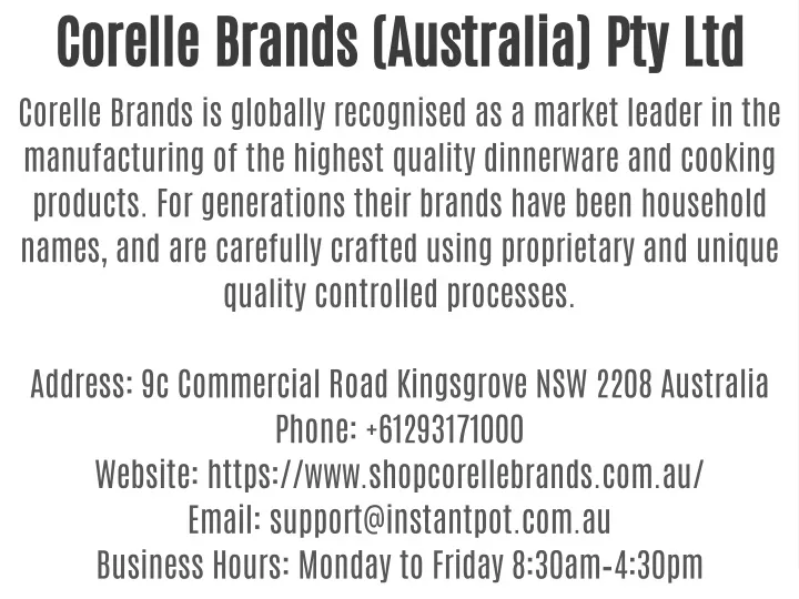 corelle brands australia pty ltd corelle brands