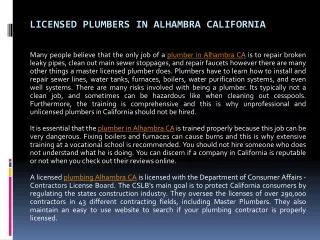 Licensed Plumbers in Alhambra California