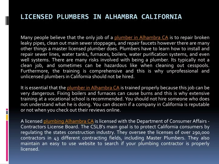 licensed plumbers in alhambra california