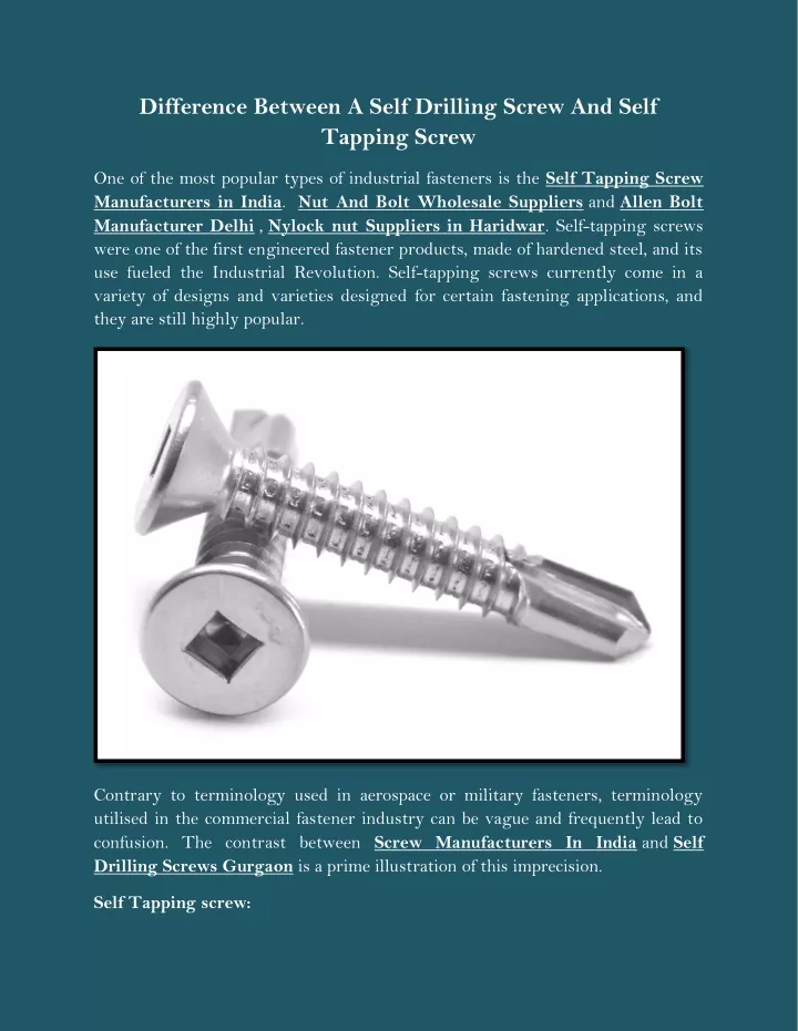 difference between a self drilling screw and self