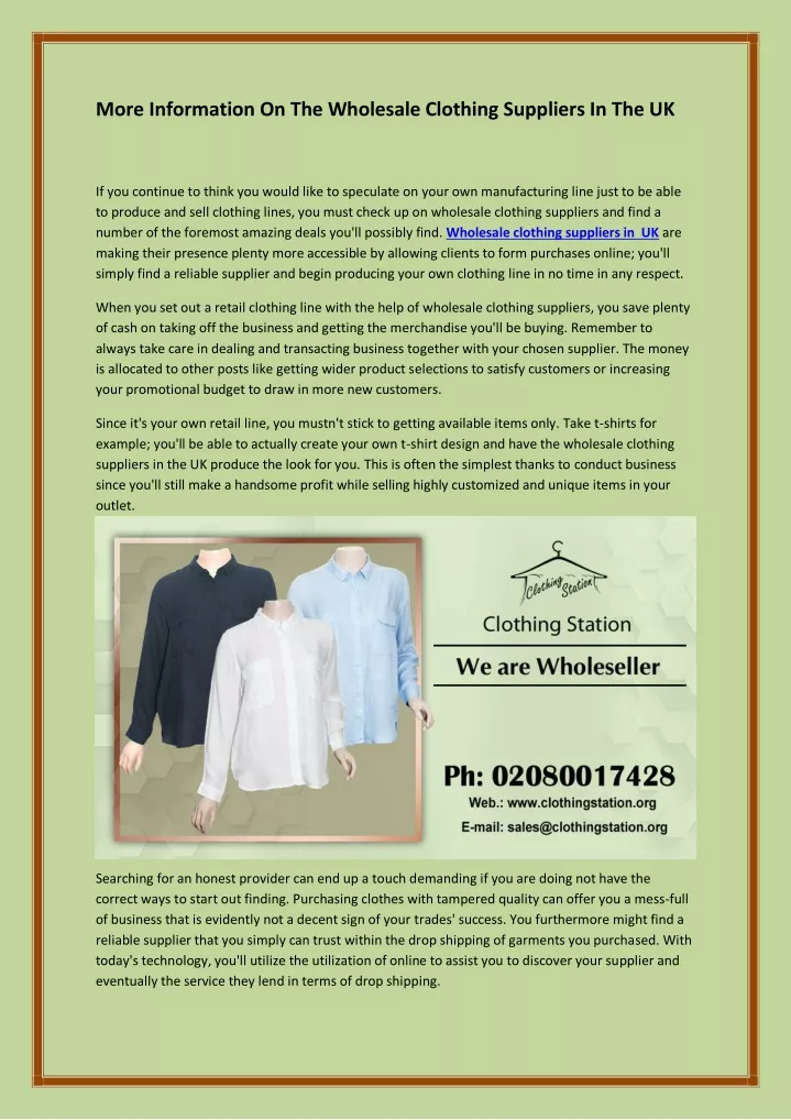 more information on the wholesale clothing