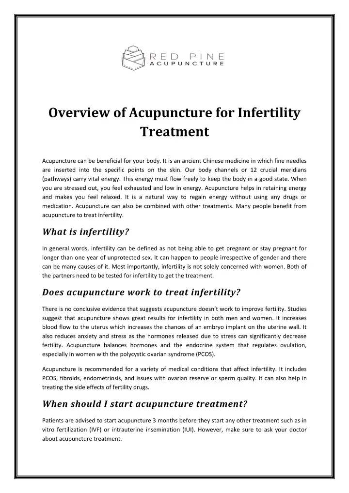 overview of acupuncture for infertility treatment