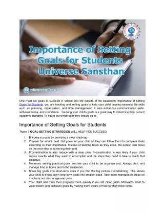 Importance of Setting Goals for Students _ Universe Sansthan
