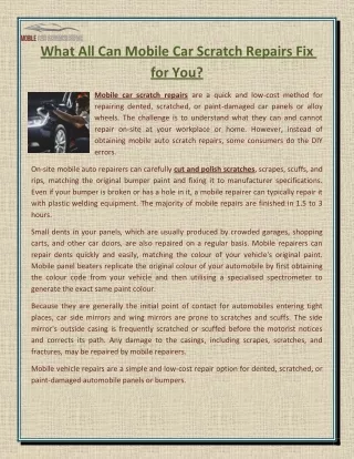 what all can mobile car scratch repairs