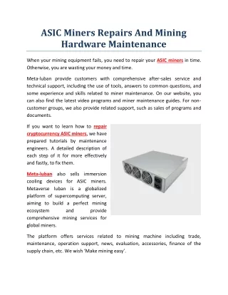 asic miners repairs and mining hardware