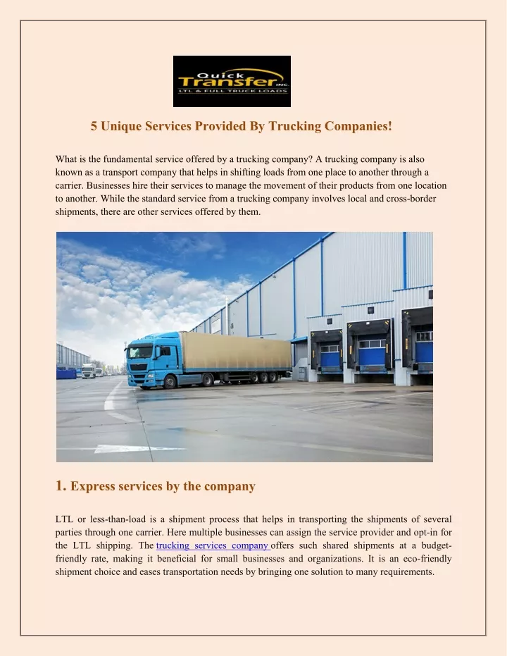5 unique services provided by trucking companies