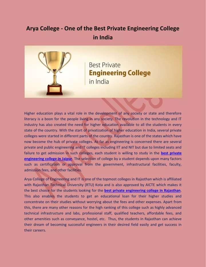 arya college one of the best private engineering