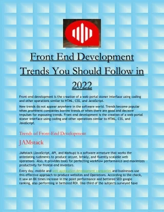 Front End Development Trends You Should Follow in 2022