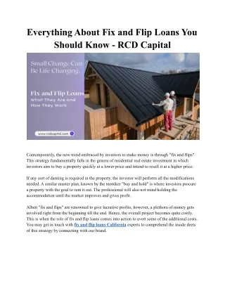 Everything About Fix and Flip Loans You Should Know - RCD Capital