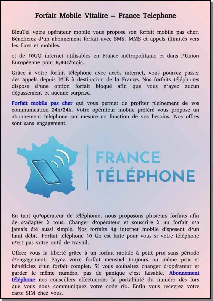 forfait mobile vitalite france telephone forfait