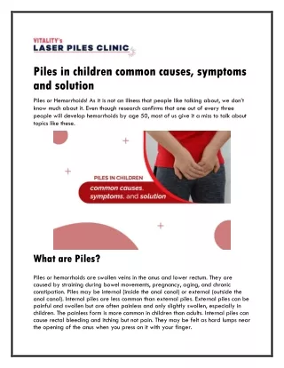 Piles in children common causes, symptoms and solution