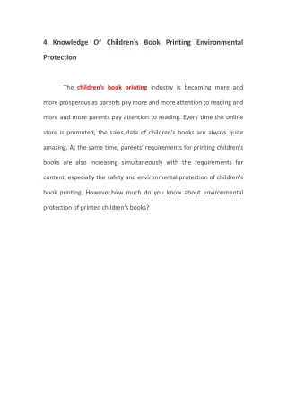 4 Knowledge Of Children's Book Printing Environmental Protection