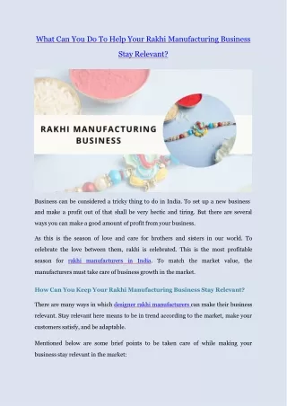 What Can You Do To Help Your Rakhi Manufacturing Business Stay Relevant