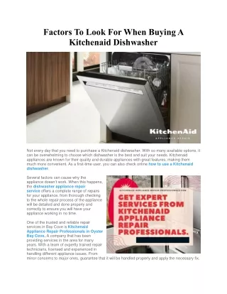 Factors To Look For When Buying A Kitchenaid Dishwasher