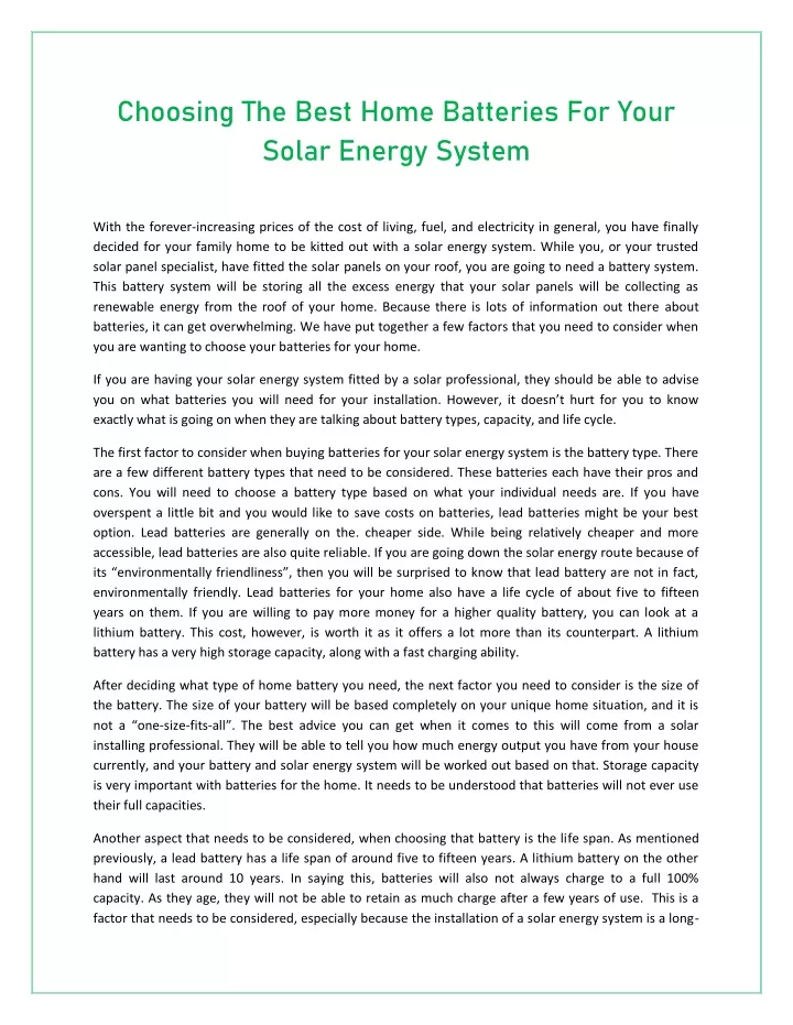 choosing the best home batteries for your solar