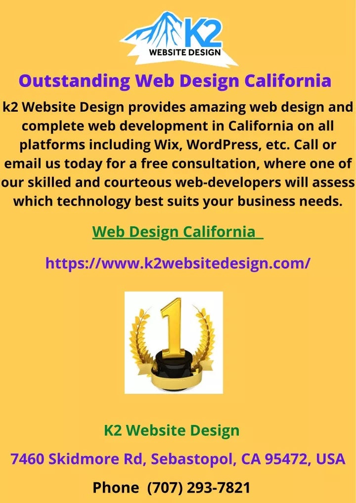 outstanding web design california k2 website