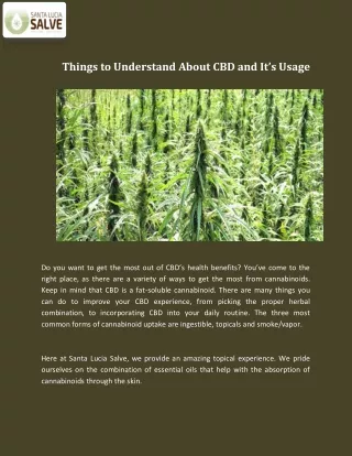 Things to Understand About CBD and It’s Usage